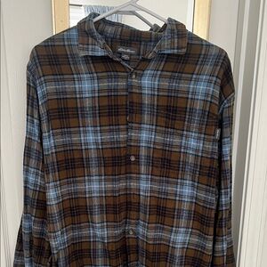 Eddie Bauer Blue and Brown Plaid Flannel Shirt